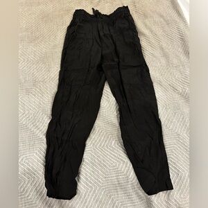 Jenni Kayne black silk straight leg drawstring trouser crop - medium